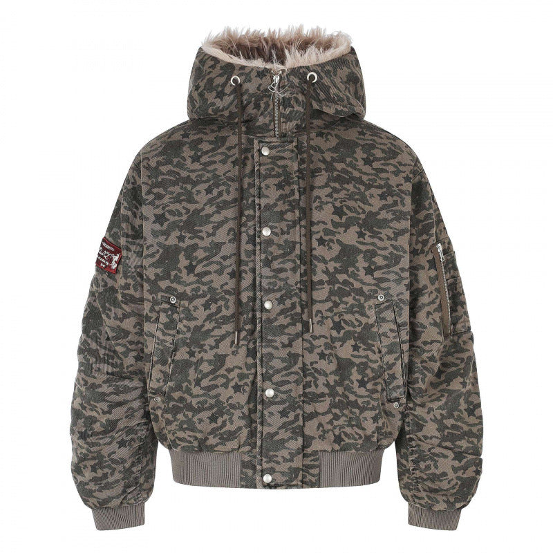 Unisex Oversized Padded Bomber Jacket with Hood and Faux Fur Trim Mune Fashion