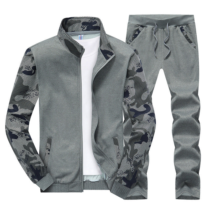 Men's Modern Tracksuit in Camouflage Mesh Mix with Stand Collar and Drawstring Mune Fashion