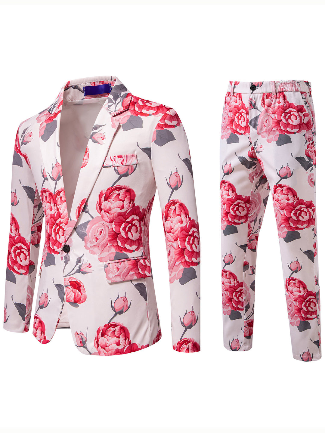 Ladies two-piece suit set with floral all-over print look, tailored blazer and slim trousers Mune Fashion