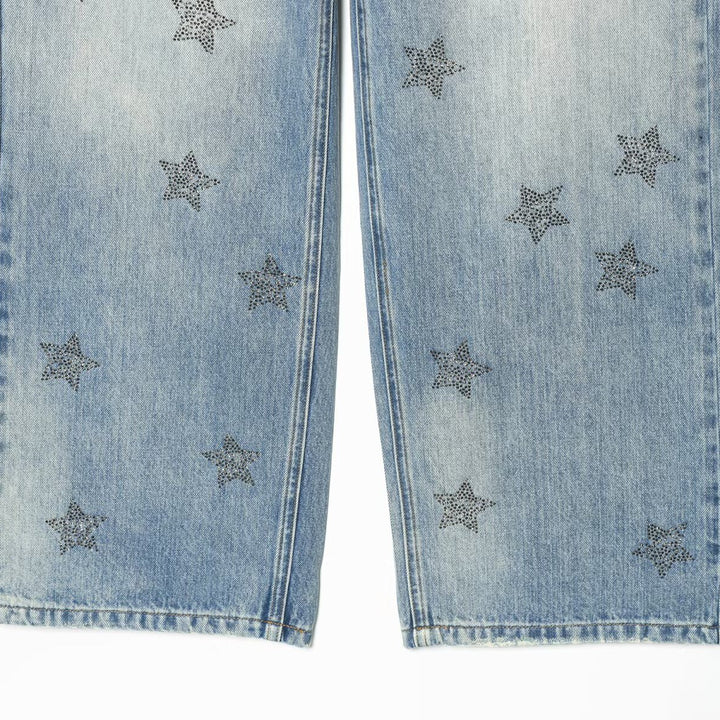 Ladies high-waisted jeans with star appliqués and five-pocket cut Mune Fashion