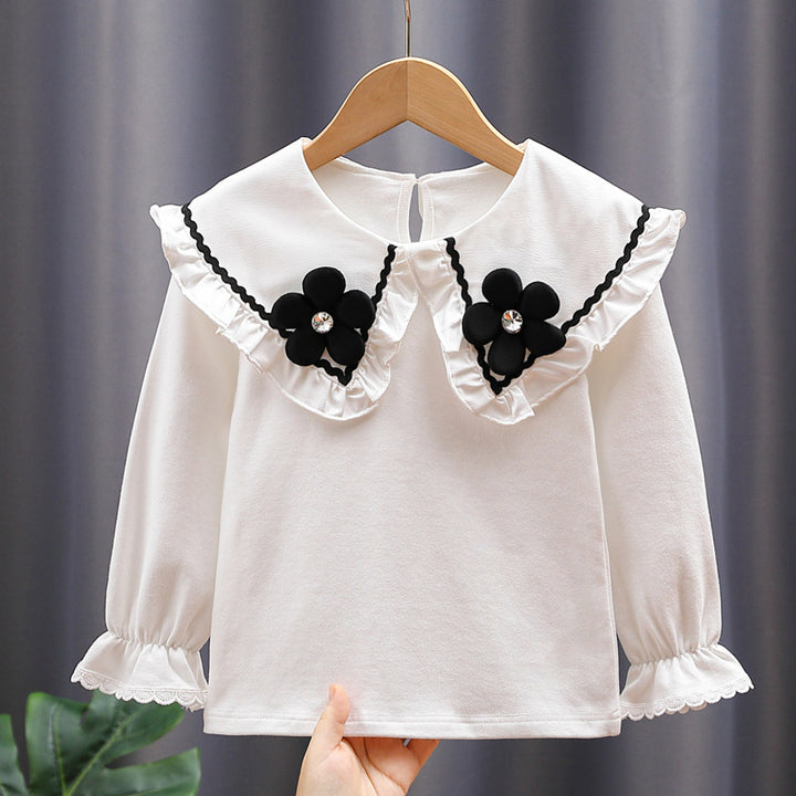Women's blouse with large collar and floral appliqués Mune Fashion