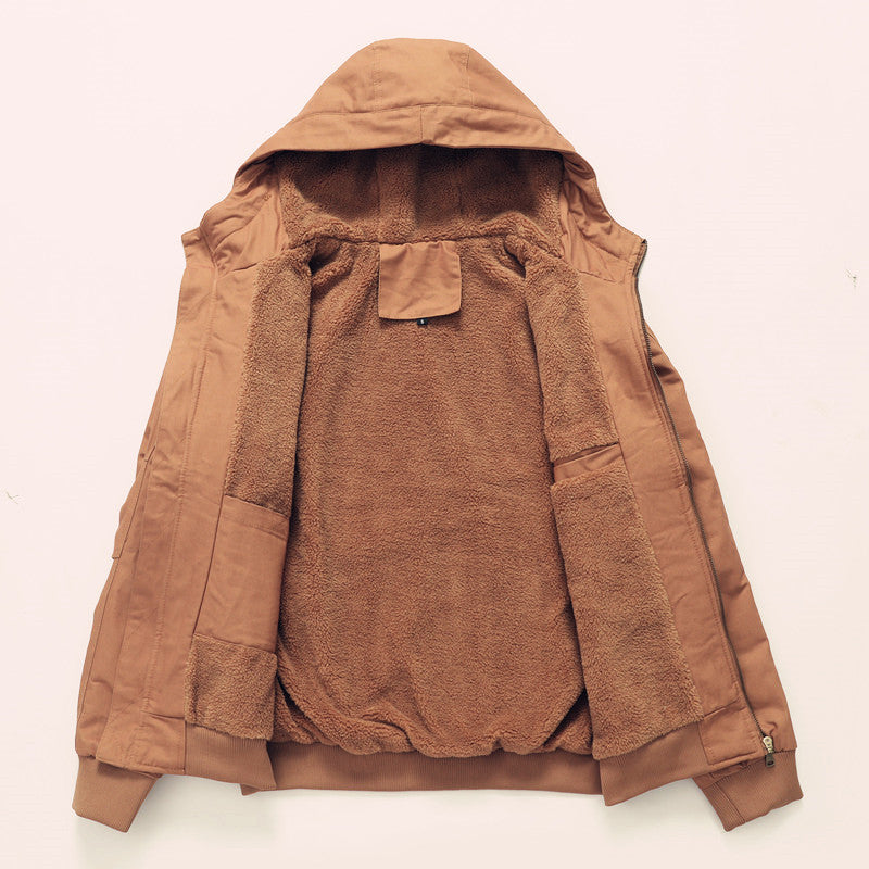 Men's padded hooded canvas jacket with Sherpa fleece lining Mune Fashion