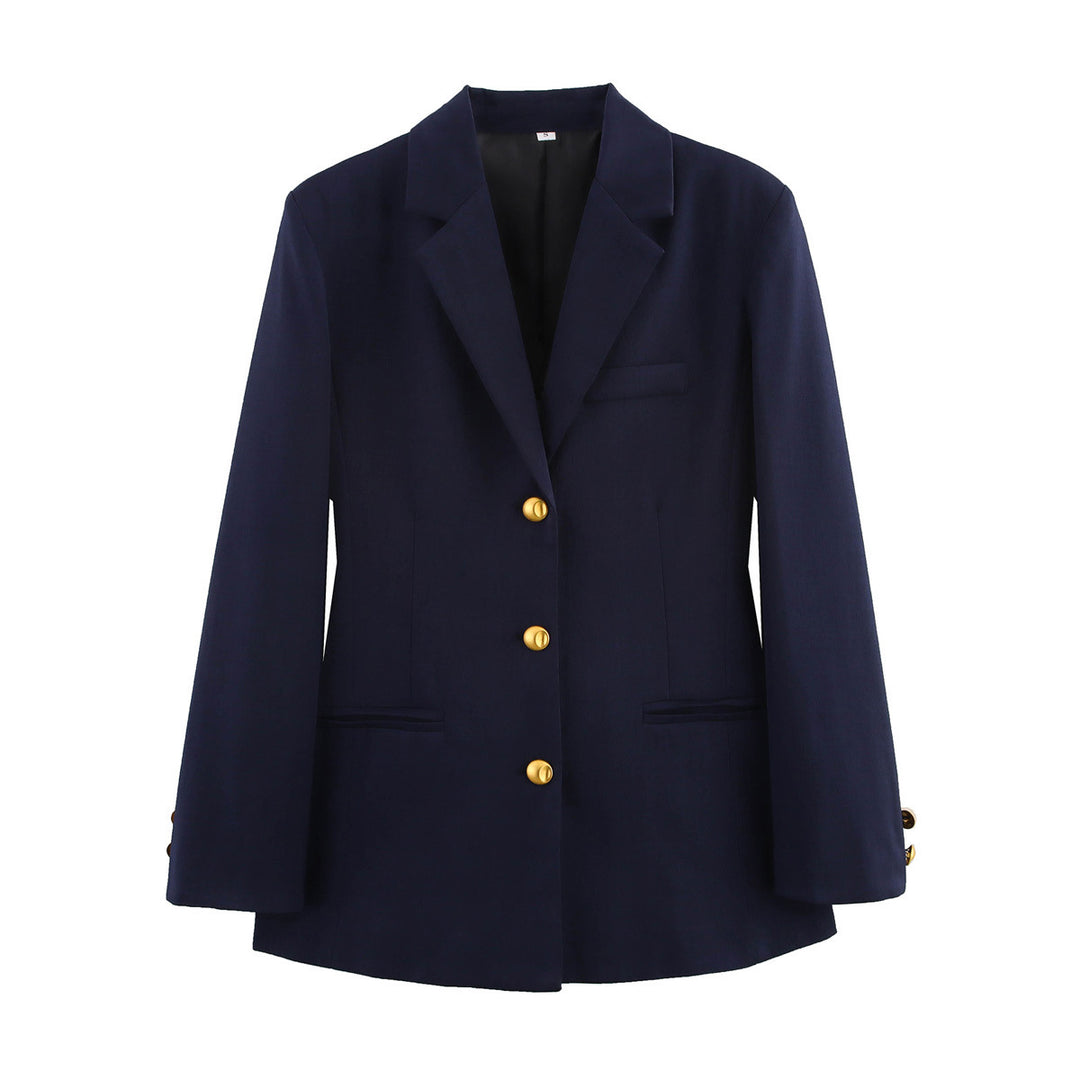 Women's classic single-breasted blazer in mini houndstooth with gold button placket and princess seams Mune Fashion