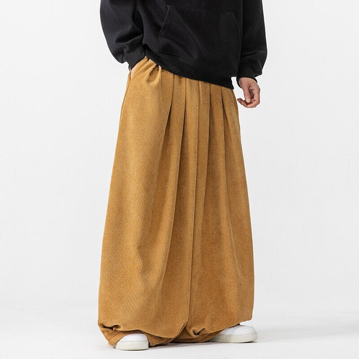 Men's Extra Wide Corduroy Balloon Pants with Pleats, Drawstring, and Heavy Draping Mune Fashion
