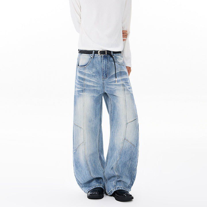 Unisex Extravagant wide Denim palazzo pants with dropped crotch and striking panel seams Mune Fashion