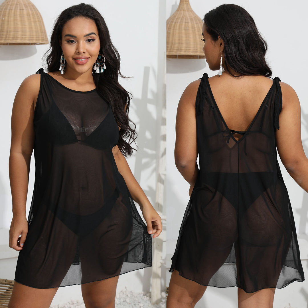 Women transparent beach cover-up with playful straps Mune Fashion