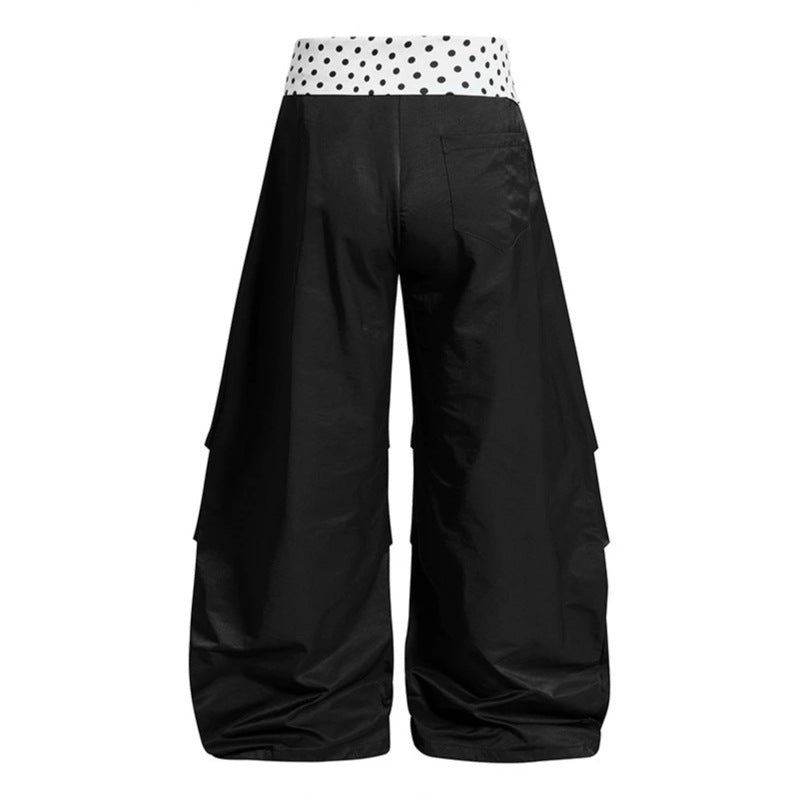 Women's Wide Palazzo Lounge Pants with Cuffed Waistband, Gathered Leg, and Application Details Mune Fashion