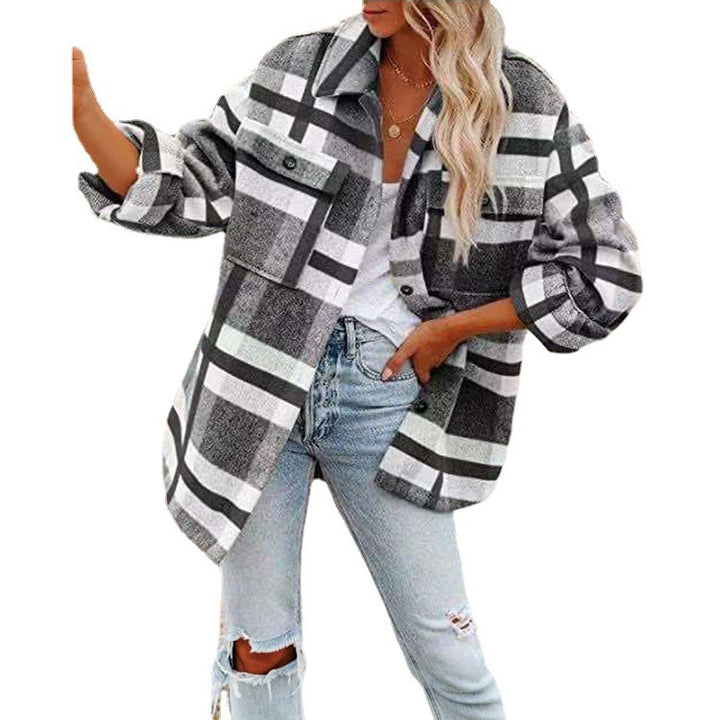 Women's Oversize Check Shirt Jacket with Chest Pockets and Soft Flannel Mune Fashion