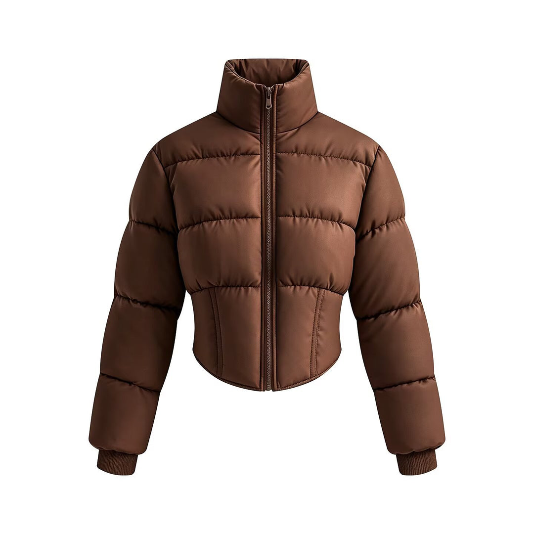 Women's short quilted jacket with a tailored corset-cut silhouette and high stand-up collar Mune Fashion