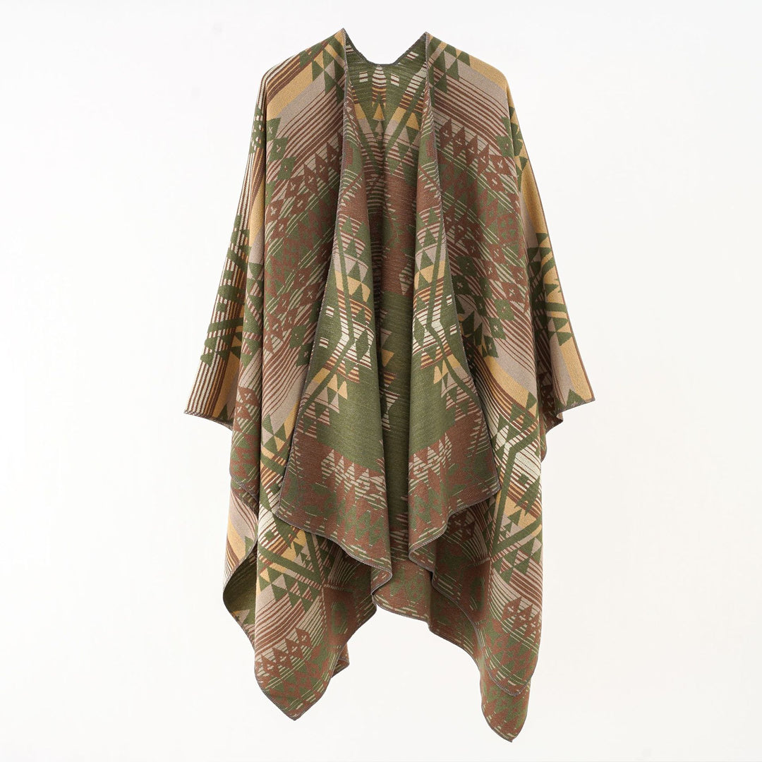 Women's oversized wrap in woven ethnic jacquard with asymmetrical pointed hem Mune Fashion