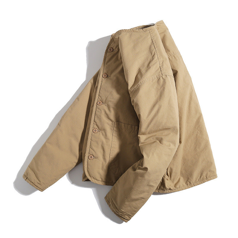 Unisex Lightly Quilted Round Neck Transitional Jacket with Button Placket and Patch Pockets Mune Fashion