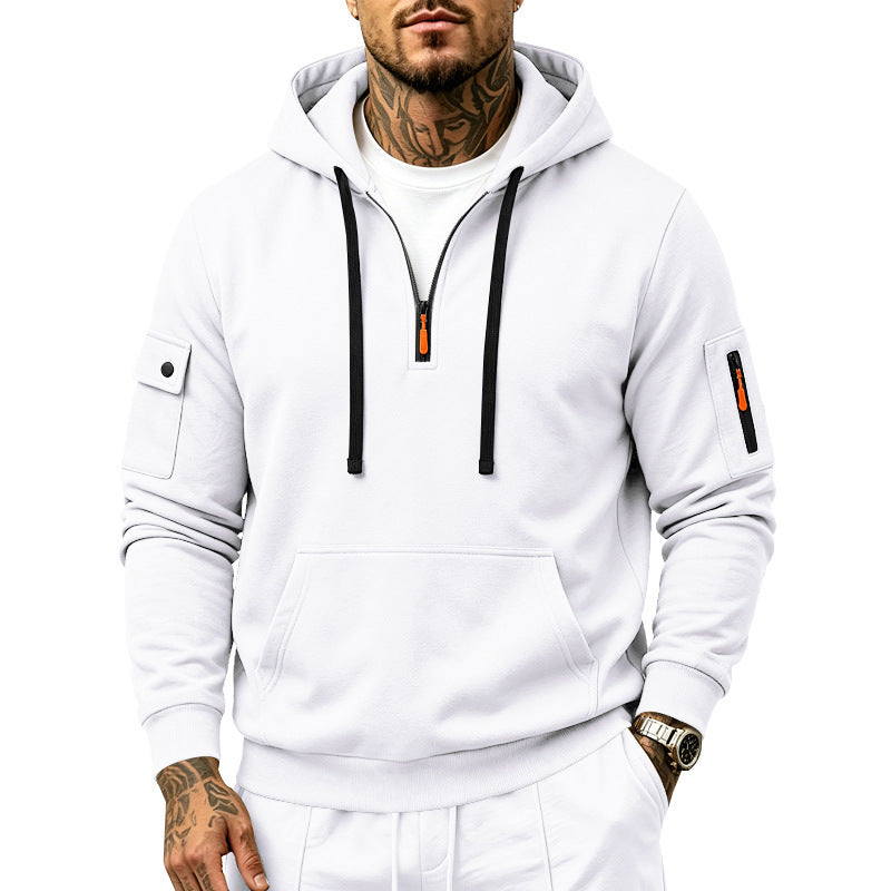 Men's Hoodie with Half Zip, Utility Arm Pockets and Kangaroo Pocket Mune Fashion