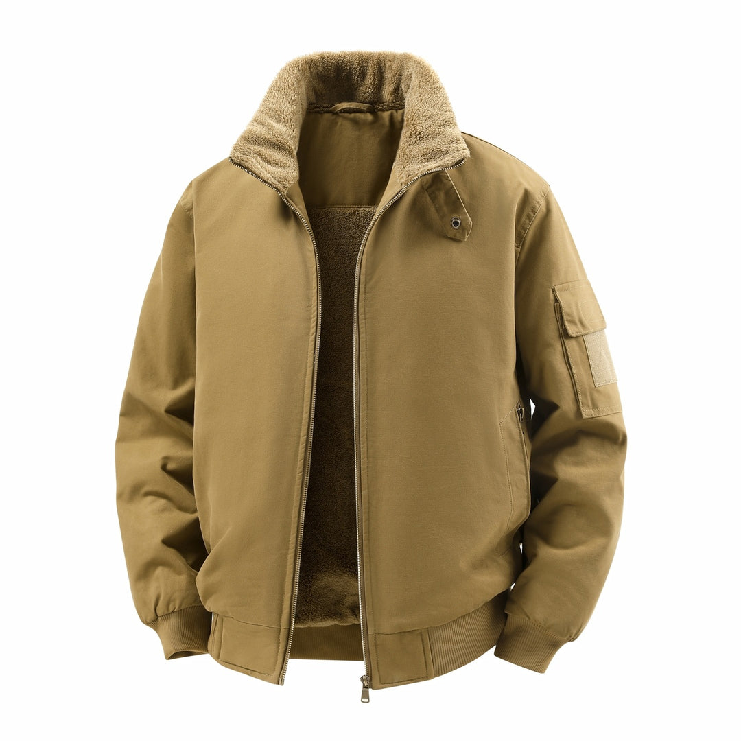Men's Short Thermal Bomber Jacket with Teddy Collar, Fleece Lining & Utility Arm Pocket Mune Fashion