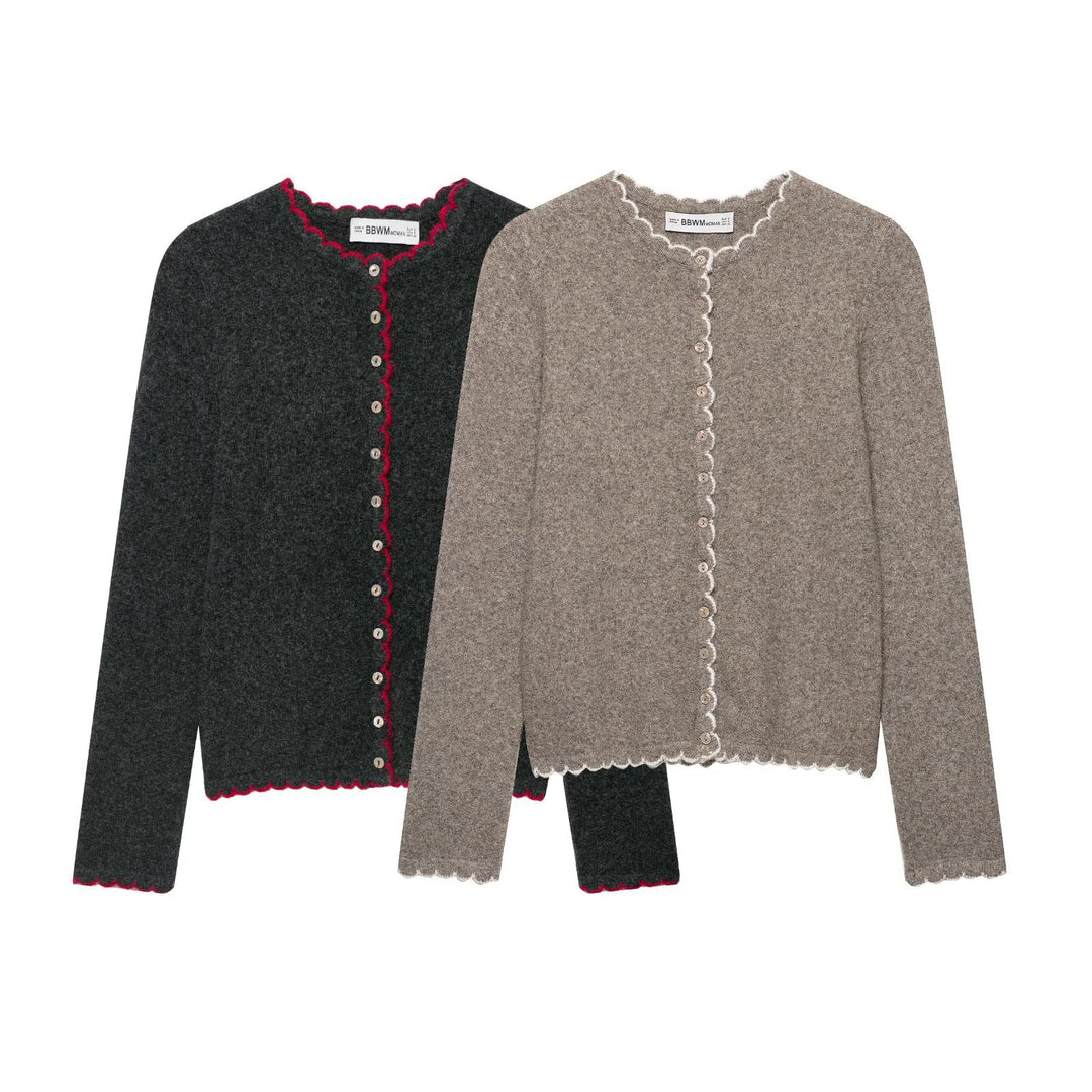 Ladies fine knit cardigan with shell edge and mother-of-pearl buttons Mune Fashion