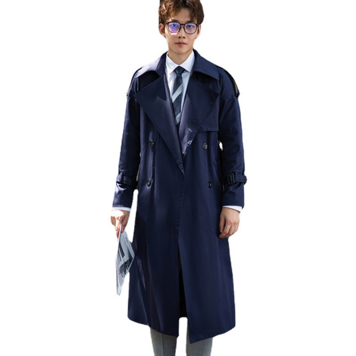 Men's Double-Breasted Trench Coat with Waist Belt and Epaulettes Mune Fashion