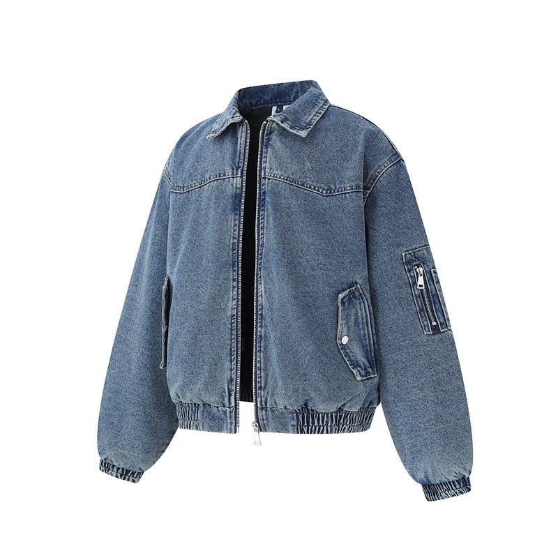 Unisex Boxy Denim Jacket with Full Zip, Elastic Hem and Sleeve Utility Pocket Mune Fashion