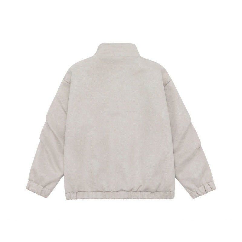 Unisex Short-Cut Stand-Up Collar Fleece Jacket with Concealed Snap Button Placket Mune Fashion