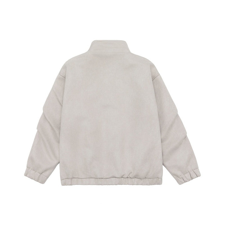 Unisex Short-Cut Stand-Up Collar Fleece Jacket with Concealed Snap Button Placket Mune Fashion
