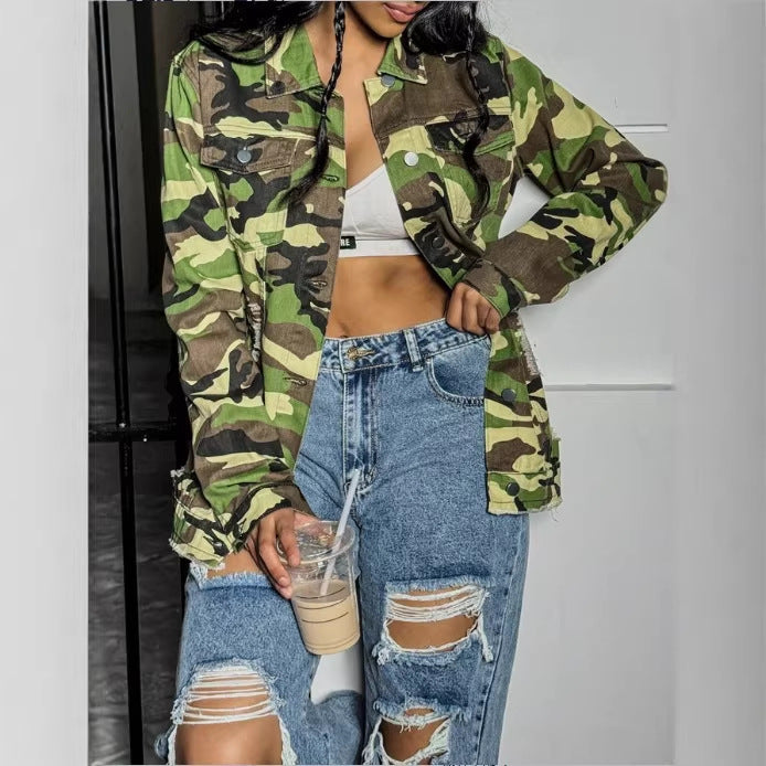 Women's Camouflage-Utility-Jacket in Oversized-Fieldstyle with Flap Pockets Mune Fashion
