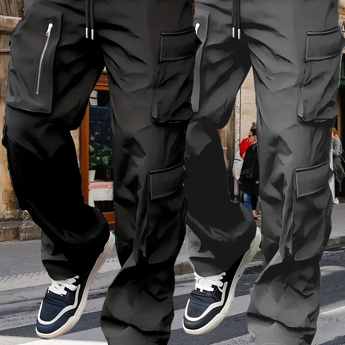 Men's Utility Cargo Pants with Zipper Pocket, Drawstring Waistband & Multiple Pockets Mune Fashion