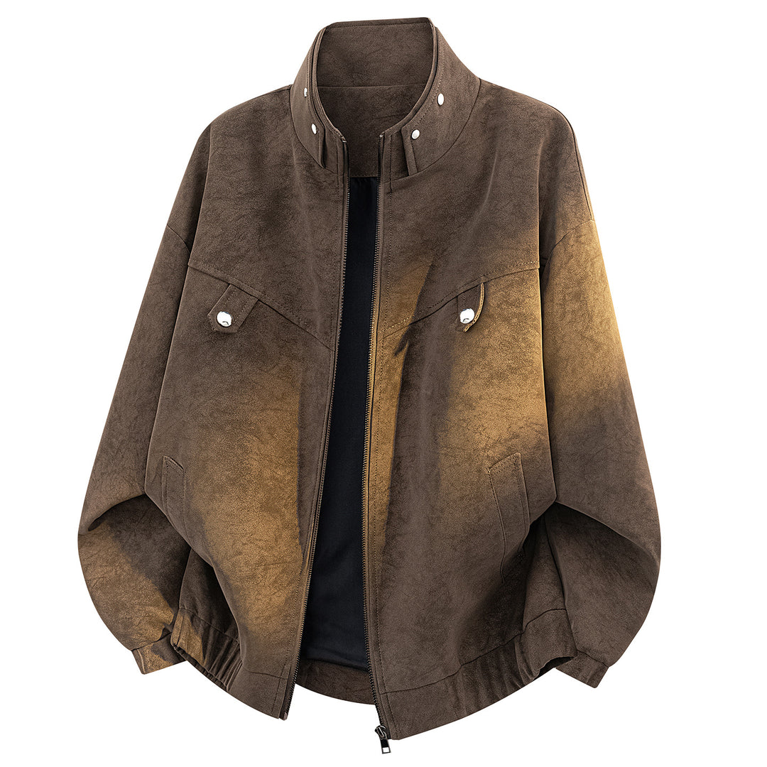 Men's Oversized Velvet-Optic Bomber Jacket with High Stand-Up Collar, Asymmetrical Chest Yoke & Elastic Hem Mune Fashion