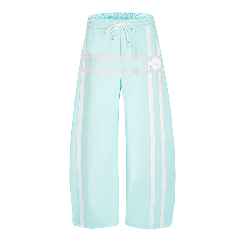 Ladies wide culotte sweatpants in palazzo style with comfort waistband, drawstring, and decorative waistband Mune Fashion