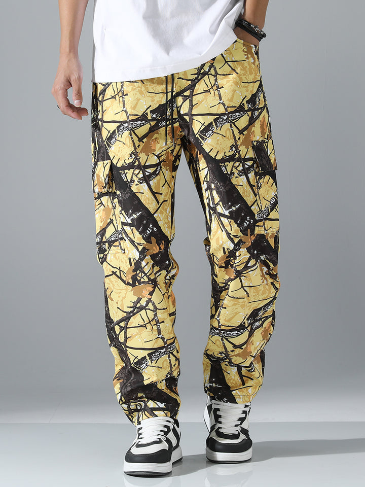 Men's patterned cargo jogging pants with drawstring waistband, cargo pockets & elastic ankle cuffs Mune Fashion