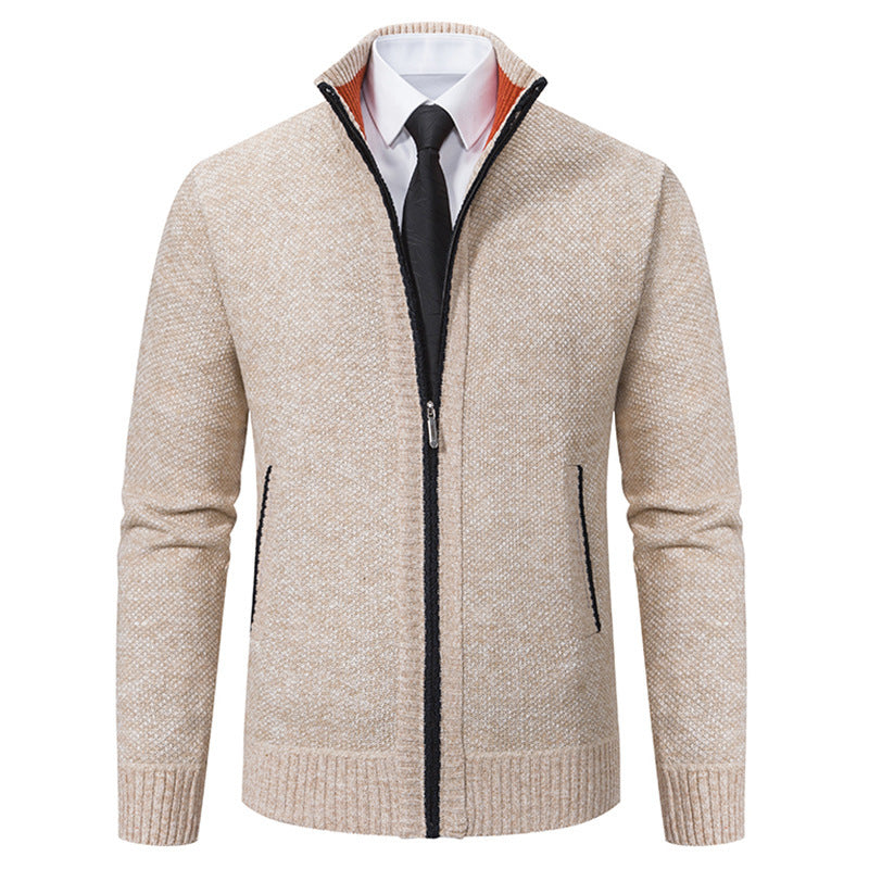 Men's upscale cardigan with stand-up collar and full-length zipper, thermally insulating and tailored fit Mune Fashion