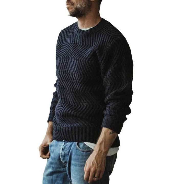 Men's chunky knit sweater with zigzag structure and round neckline Mune Fashion