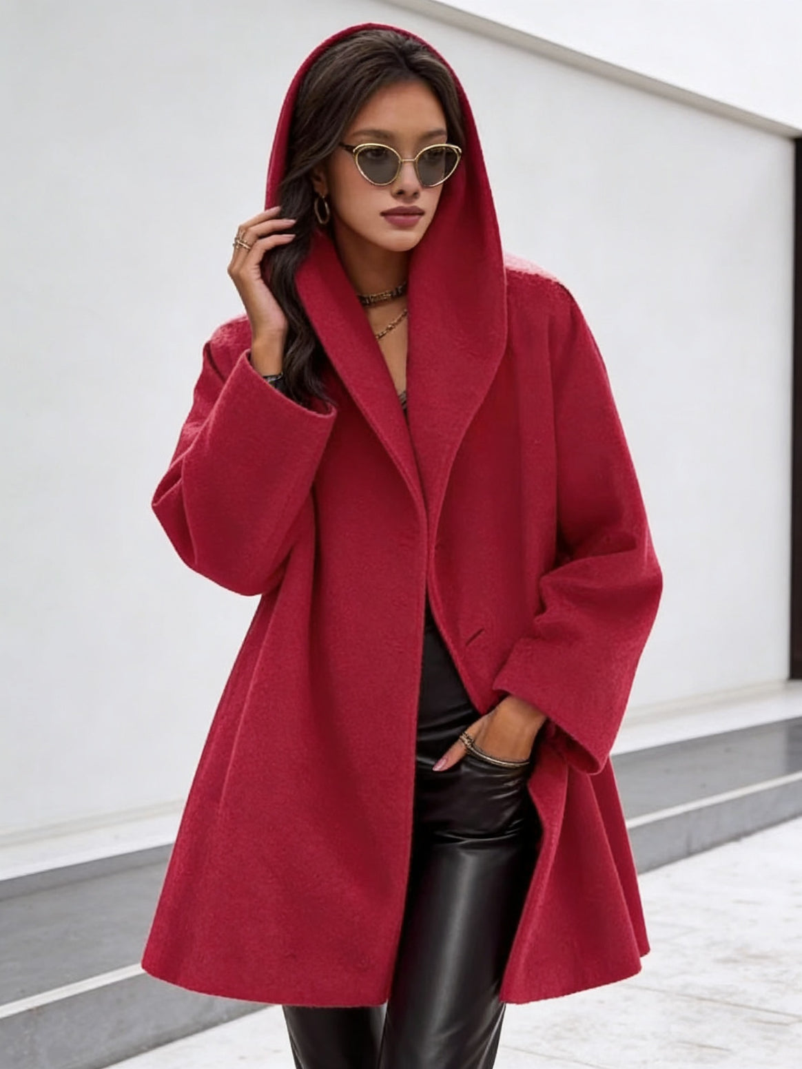 Windproof women's coat with shawl collar