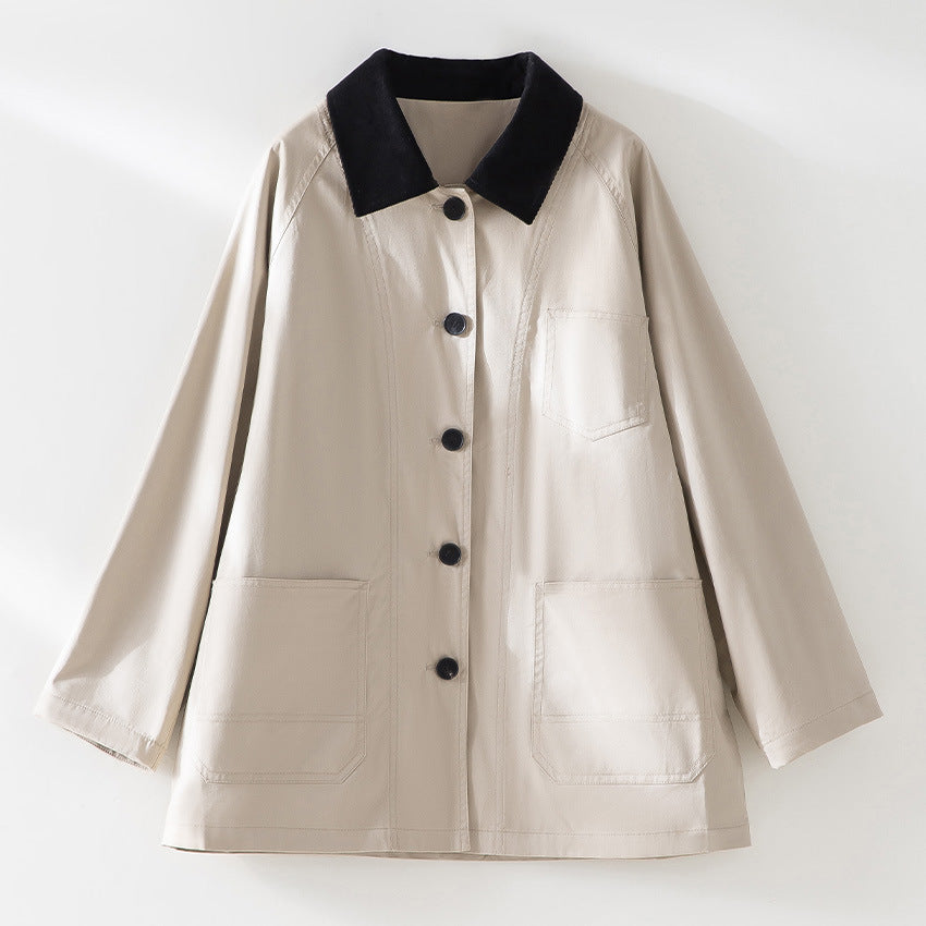 Women's Oversized Cotton Utility Jacket with Contrast Collar and Patch Pockets Mune Fashion