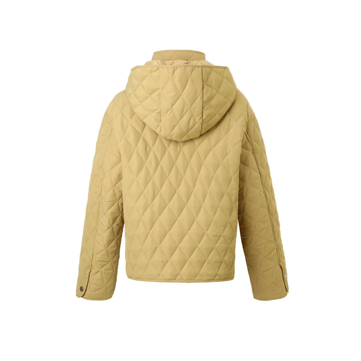 Women’s quilted jacket with hood, quilted diamond structure and flap pockets Mune Fashion