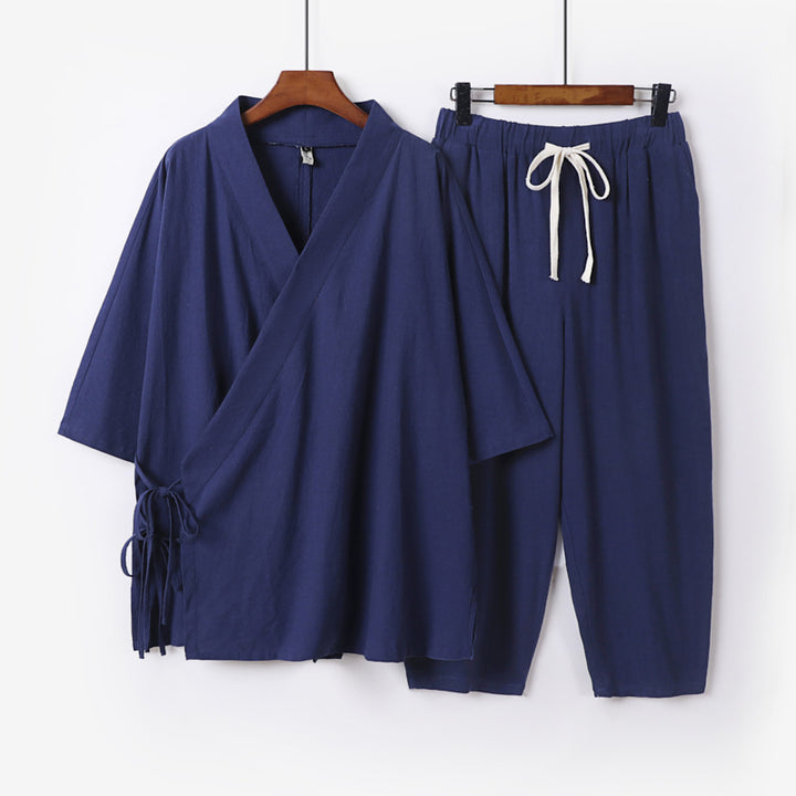 Men's Kimono Loungewear Set with Wrap Top, Drawstring Waist Pants and Loose Fit Mune Fashion