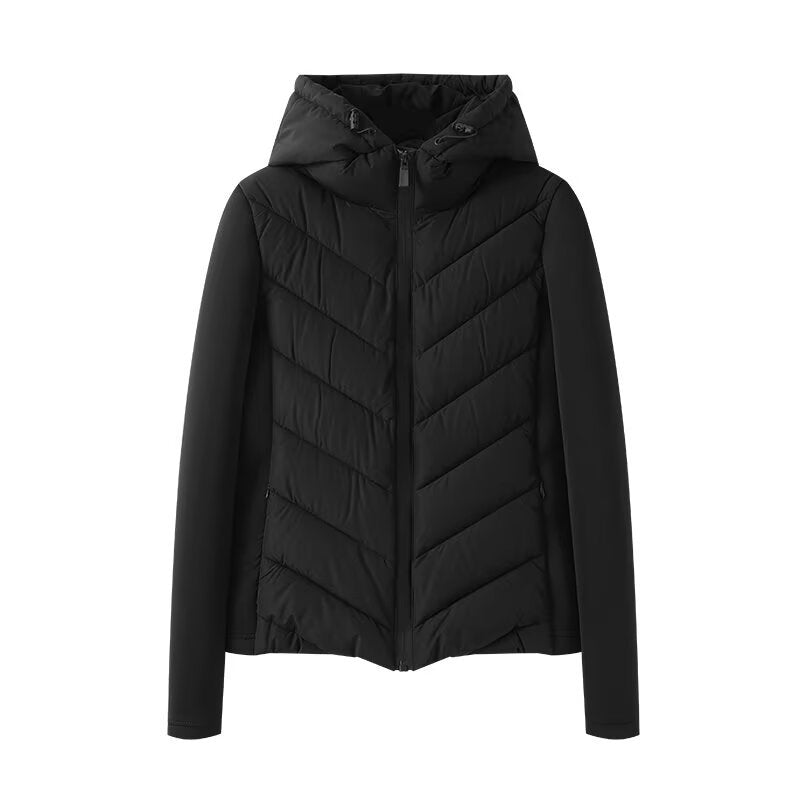 Women's hybrid quilted jacket with padding, hood, and elastic sleeve inserts Mune Fashion