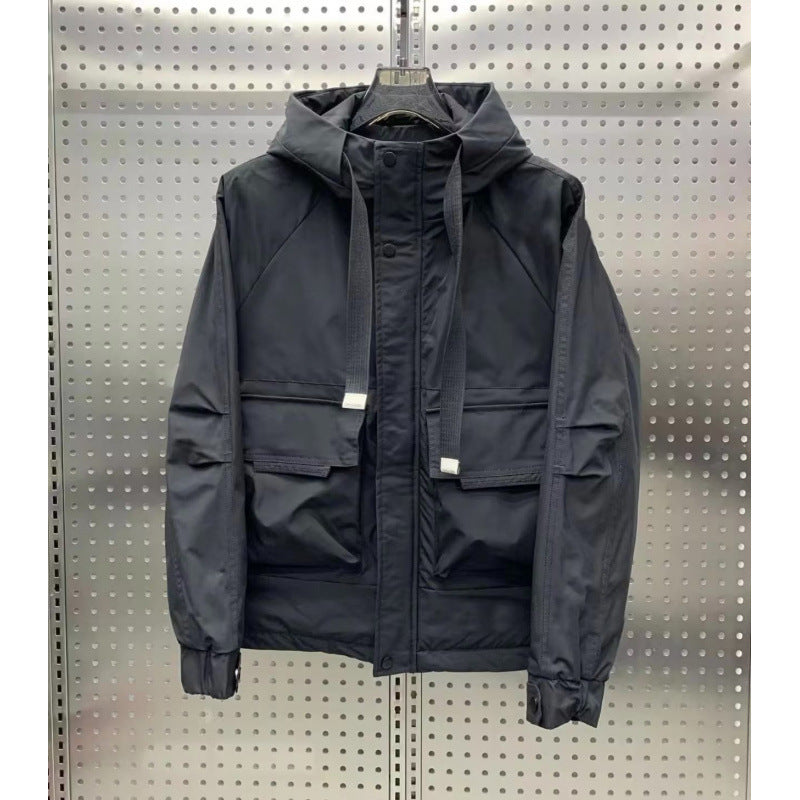 Men's Lightweight Utility Jacket with Hood, Multiple Flap Pockets and Concealed Zipper Mune Fashion