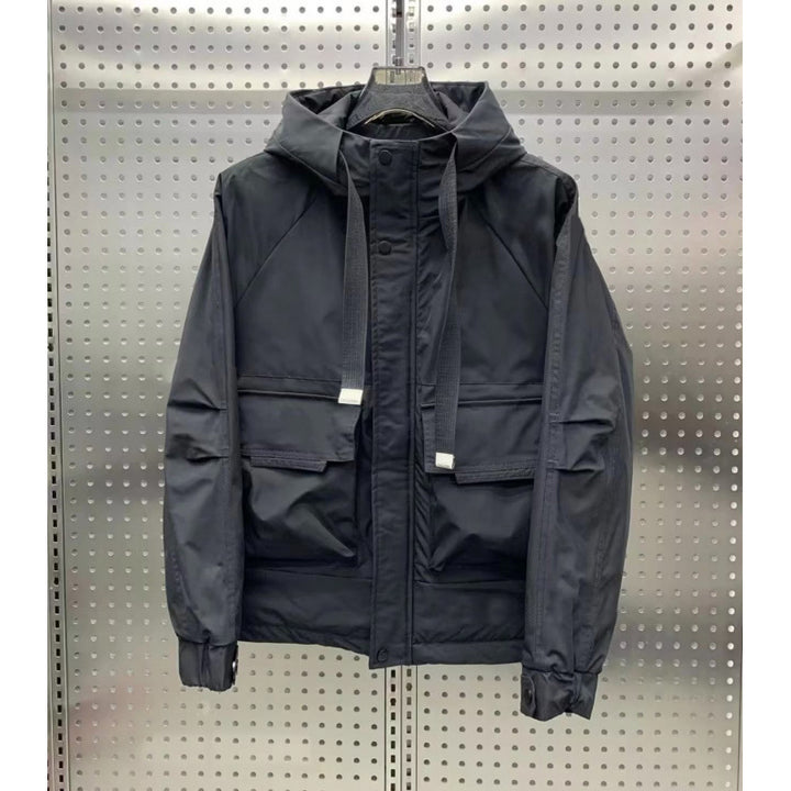 Men's Lightweight Utility Jacket with Hood, Multiple Flap Pockets and Concealed Zipper Mune Fashion