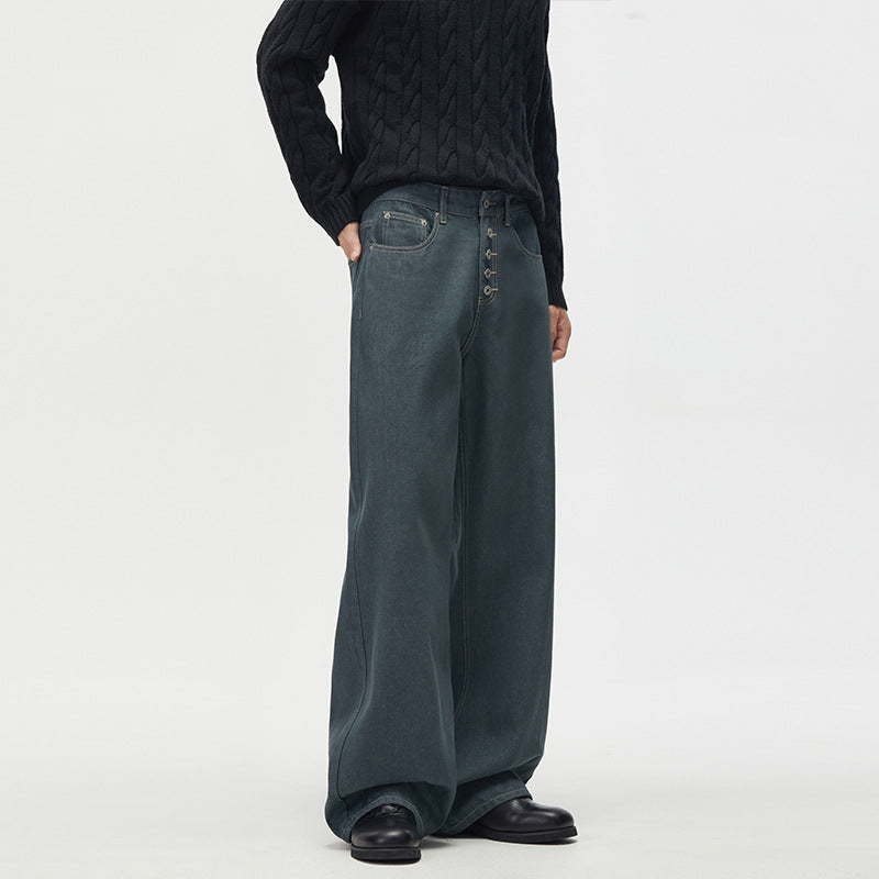 Men's Marlene denim pants in ultra-wide baggy cut with visible button placket Mune Fashion