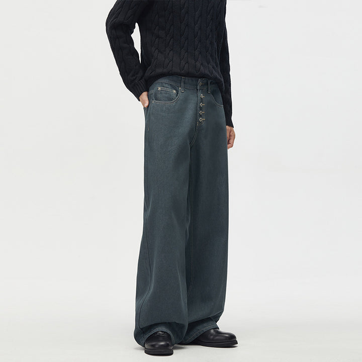 Men's Marlene denim pants in ultra-wide baggy cut with visible button placket Mune Fashion