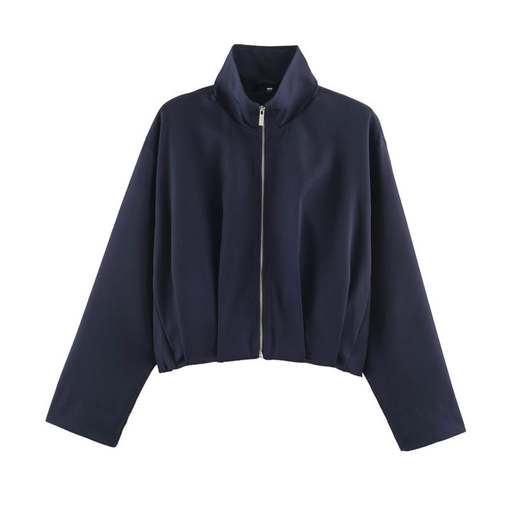 Women Boxy-Cropped Blouson Jacket with high stand-up collar and fitted elastic waistband Drune