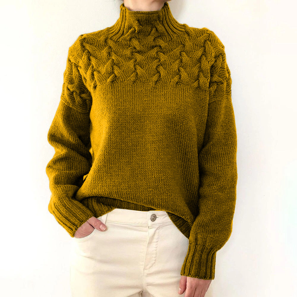 Ladies knit sweater with cable structure and high turtleneck Mune Fashion