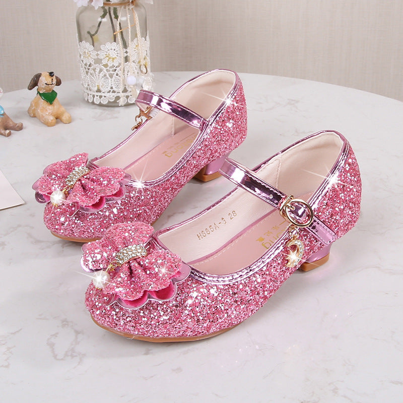Girls Glittering Ballet Flats with Bow Applique Mune Fashion