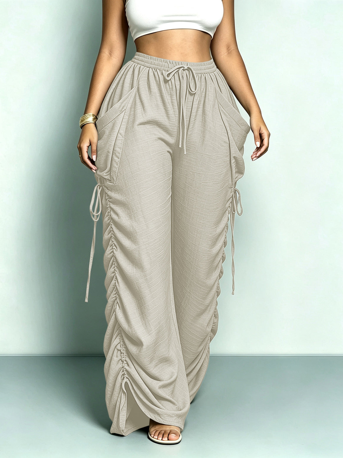 Women's wide Relax Harem pants with side gathering and large pockets Mune Fashion
