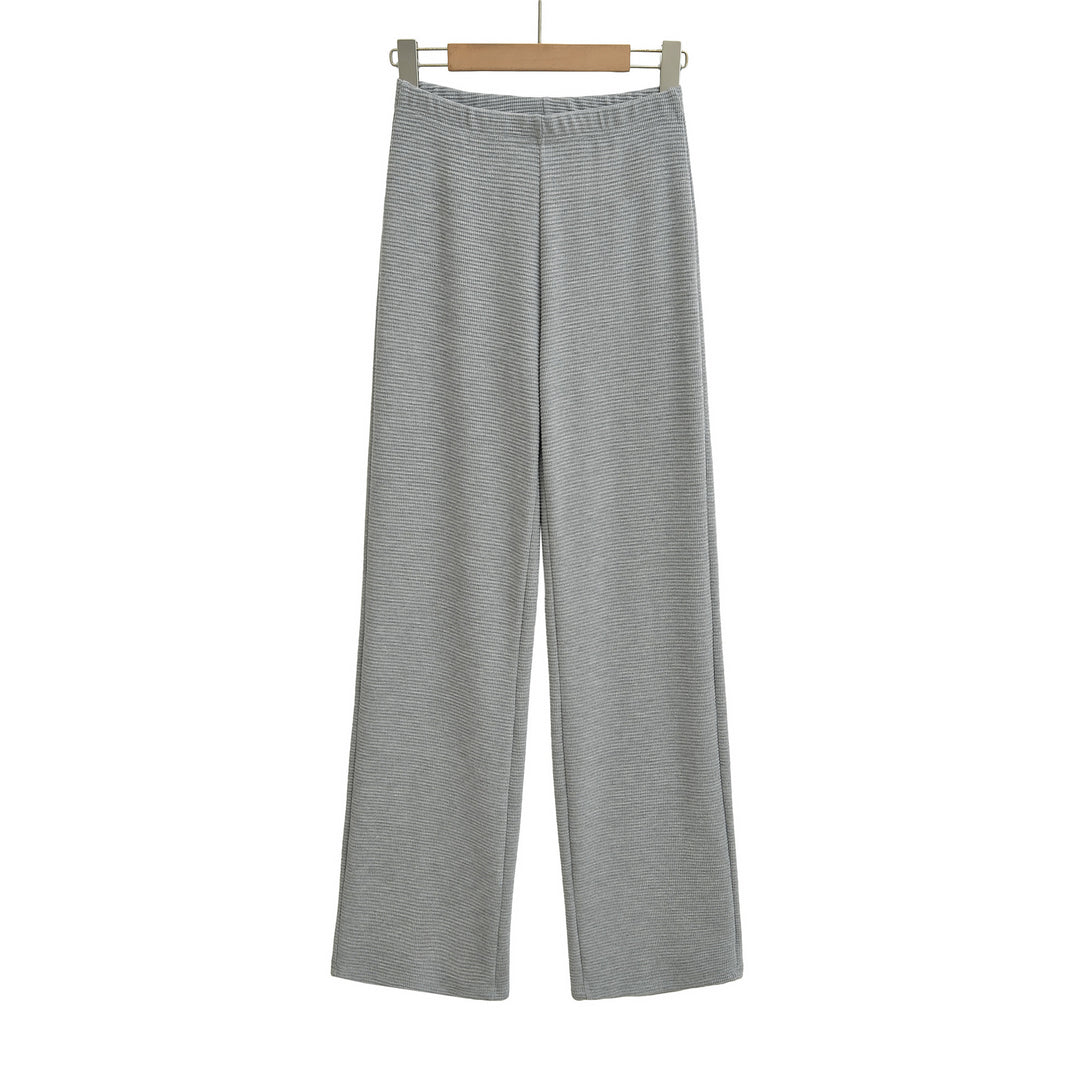 Women's wide knit pants with waffle structure and high waistband Mune Fashion