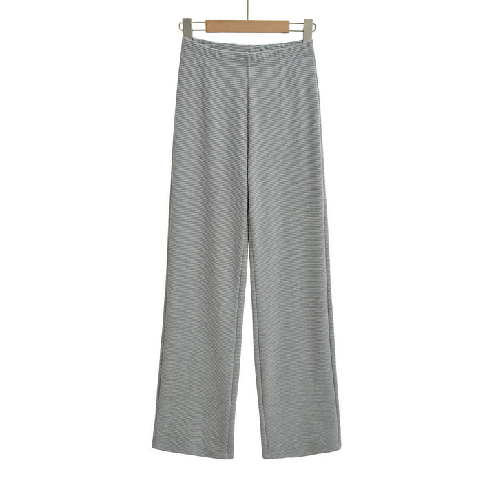 Women's wide knit pants with waffle structure and high waistband Mune Fashion