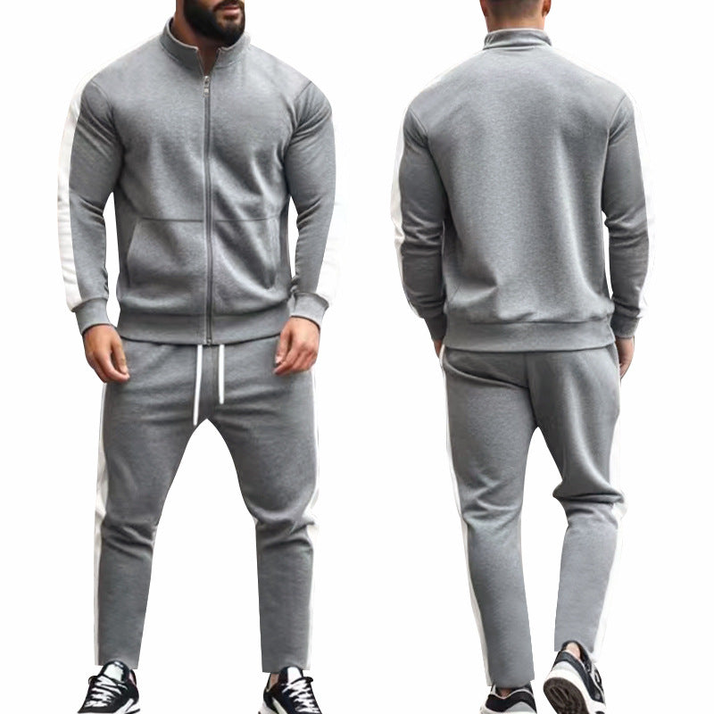 Men's two-piece tracksuit set with stand-up collar zip jacket and tapered jogging pants Mune Fashion