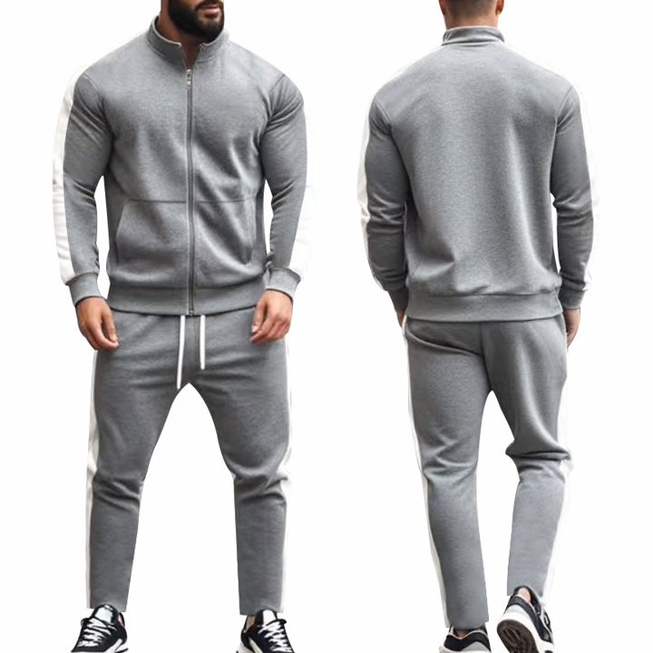 Men's two-piece tracksuit set with stand-up collar zip jacket and tapered jogging pants Mune Fashion