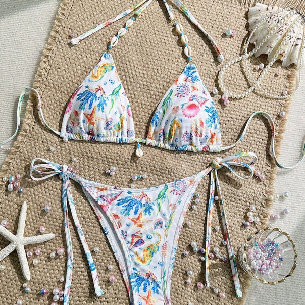 Women's triangle bikini with handmade shell embellishments Mune Fashion