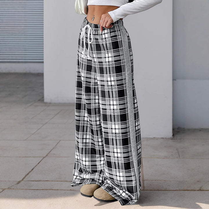 Women Casual Checked Palazzo Pants Mune Fashion