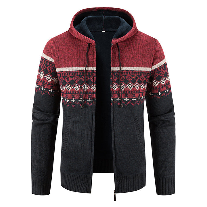 Men's non-padded knitted zip jacket in Norwegian style with hood and thermofleece Mune Fashion