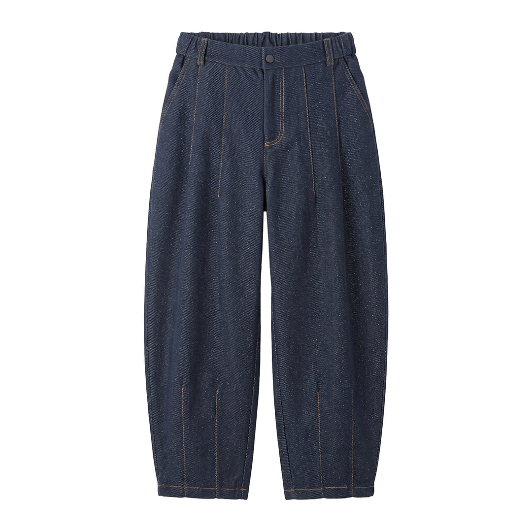 Women High-Waisted Relaxed Jeans with Pleats, Seams, and Elastic Back Waistband Mune Fashion